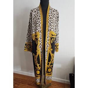 NWT $368 MAX SPORT Women´s Long Duster Cardigan Sweater Leopard Black L